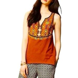 Anthropologie ~ AKEMI + KIN Rust Cochise Embroidered Bohemian Top ~ Size Small